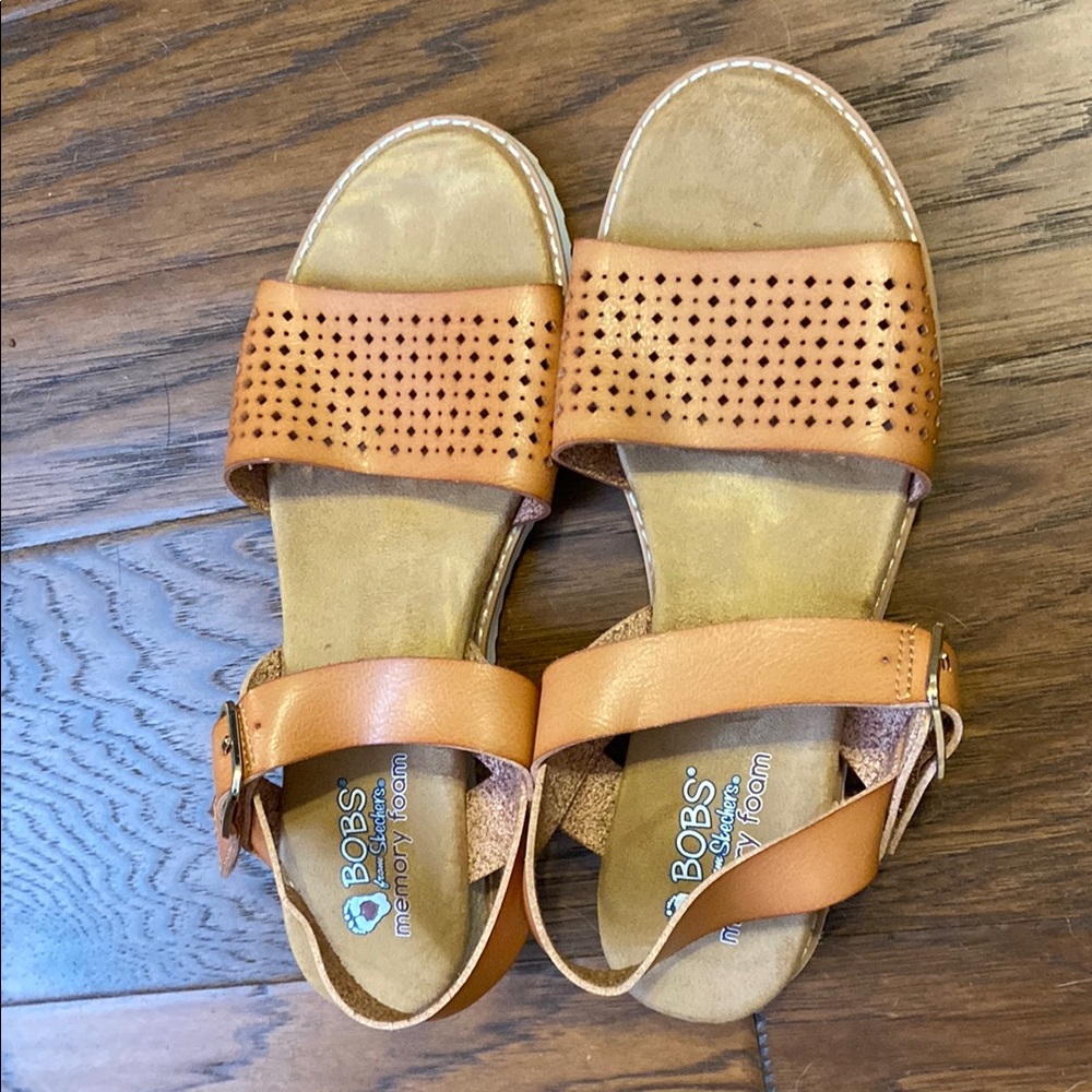 Skechers Tan Sandals with Perforated Leather Straps